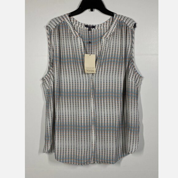 NYDJ Print Sleeveless Pleat Back Top - Azure Oracle Plus Size 2X - Picture 5 of 9